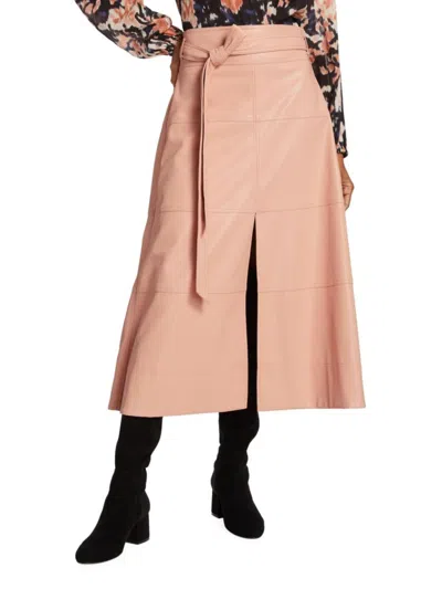 Tanya Taylor Women's Hudson Faux Leather Midi A Line Skirt In Pale Peach