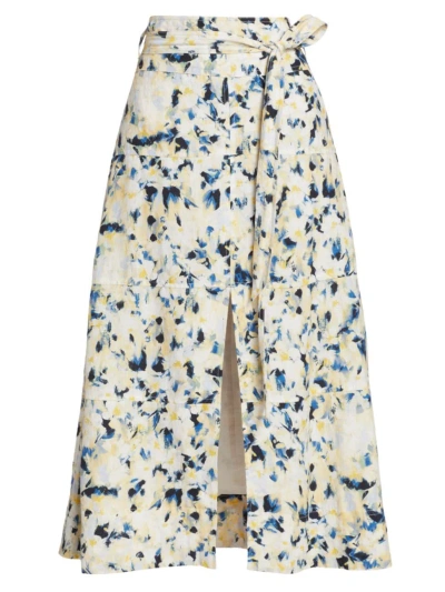 Tanya Taylor Women's Hudson Printed Belted Midi-skirt In Cream Maritime Blue Multi