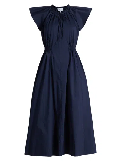 Tanya Taylor Ivana Smocked Cotton-blend Midi Dress In Blue