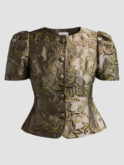 Tanya Taylor Women's Jessa Botanical Metallic Jacquard Top In Green