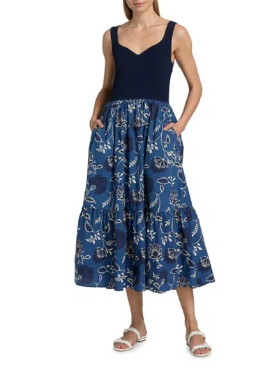 Tanya Taylor Women's Josephina Floral Cotton Midi-dress In Blue