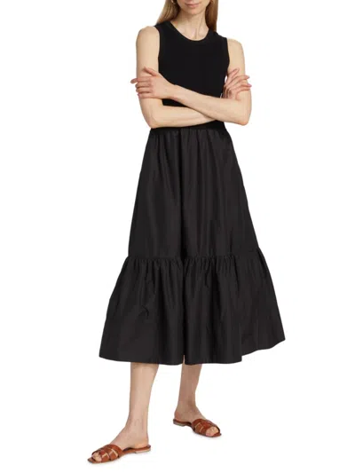 Tanya Taylor Women's Josephina Mixed-media Crewneck Midi-dress In Black
