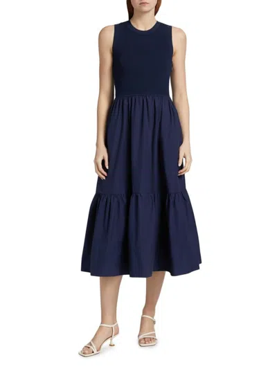 Tanya Taylor Women's Josephina Mixed-media Crewneck Midi-dress In Blue