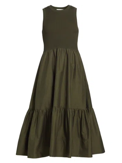 Tanya Taylor Women's Josephina Mixed-media Crewneck Midi-dress In Olive