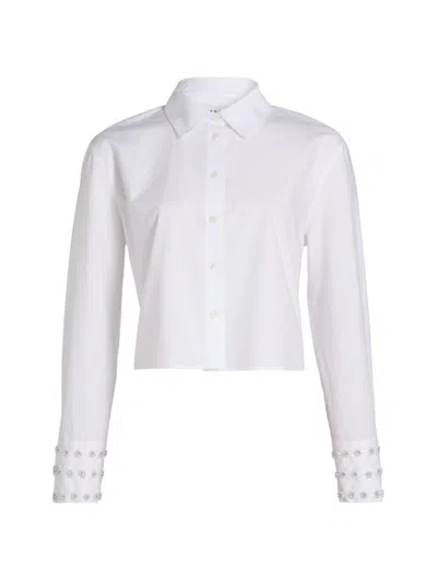 Tanya Taylor Women's Largaux Floral Embellished Crop Button-front Top In White
