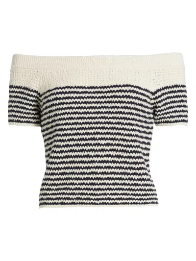 Tanya Taylor Women's Lawrence Striped Bouclé Knit Top In Maritime Blue Cream