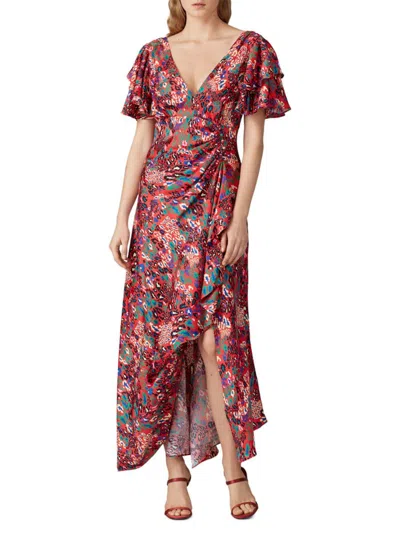 Tanya Taylor Women's Leopard Print V Neck Silk Midi Dress In Pink Multi