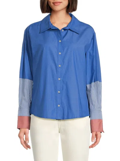 Tanya Taylor Women's Margaux Cotton-blend Button-front Shirt In Blue Multi