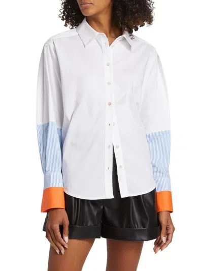 Tanya Taylor Women's Margaux Cotton-blend Button-front Shirt In Optic Electric Peach