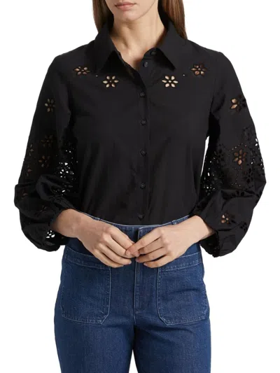 Tanya Taylor Women's Marina Eyelet Cotton Top In Black