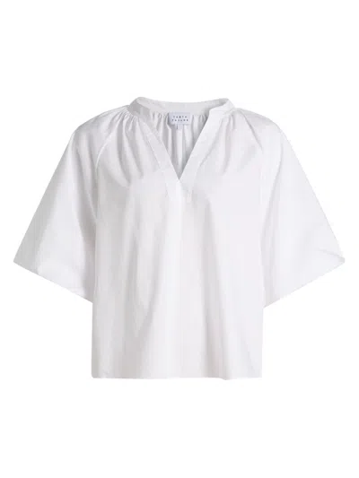Tanya Taylor Marine Puff-sleeve V-neck Blouse In White