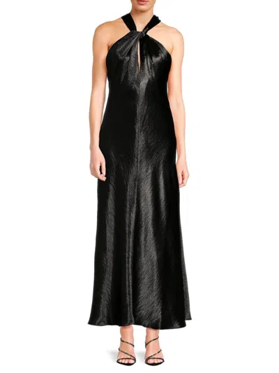 Tanya Taylor Mayanna Satin Halter Maxi Dress In Black