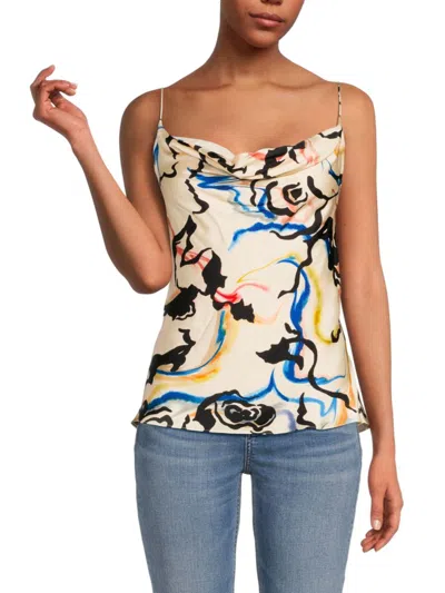 Tanya Taylor Women's River Abstract Print Cowlneck Top In Cream Multi