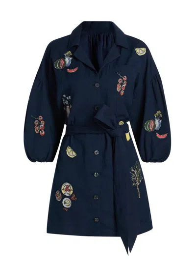 Tanya Taylor Sadie Embroidered Shirtdress In Blue