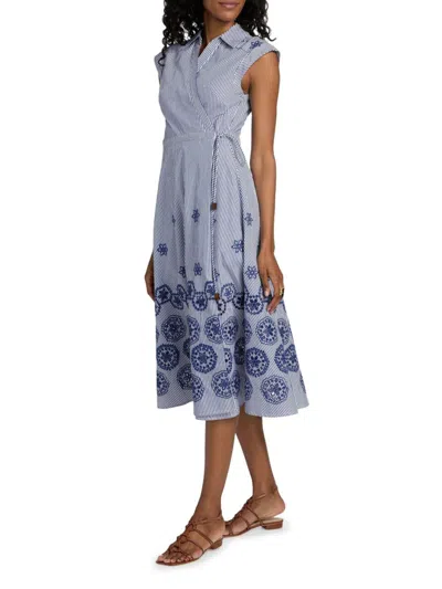 Tanya Taylor Women's Shivon Embroidered Eyelet Wrap Dress In Blue