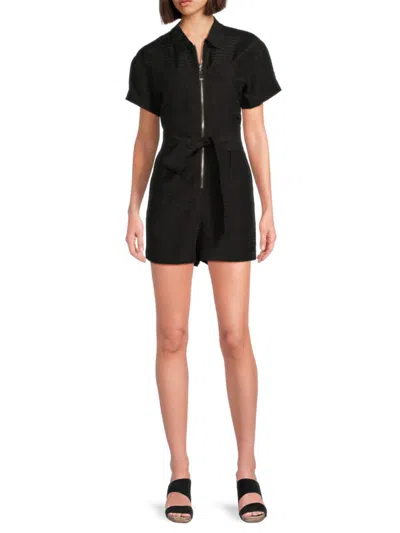 Tanya Taylor Women's Short-sleeve Belted Zip-front Romper