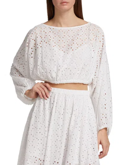 Tanya Taylor Sophia Eyelet Cotton Balloon-sleeve Crop Top In White