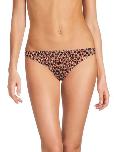 Tanya Taylor Women's Valencia Print Smocked Bikini Bottom In Shell Pink