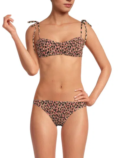 Tanya Taylor Women's Valencia Print Smocked Bikini Top In Animal Print