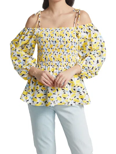 Tanya Taylor Women's Valerie Peplum Blouse In Yellow Multi