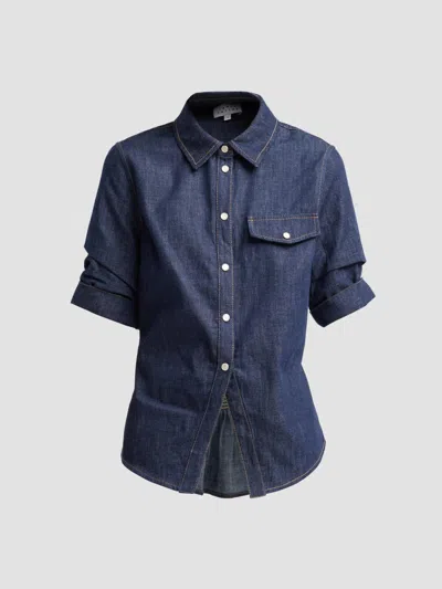 Tanya Taylor Winston Snap Front Gathered Sleeve Top In Blue