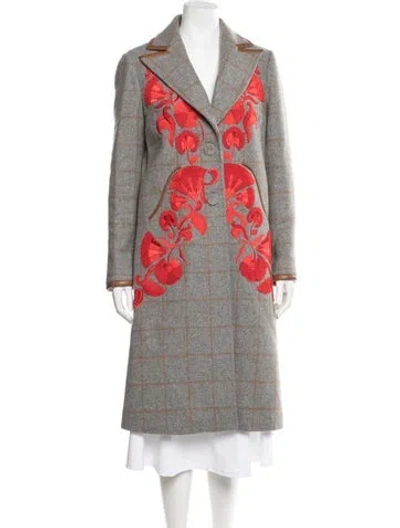Pre-owned Tanya Taylor Wool Plaid Print Coat In Gray