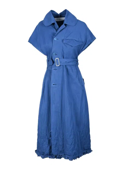 Tao Comme Des Garçons Belted Button-up Dress-gilet With Ruffled Hemline In Multi