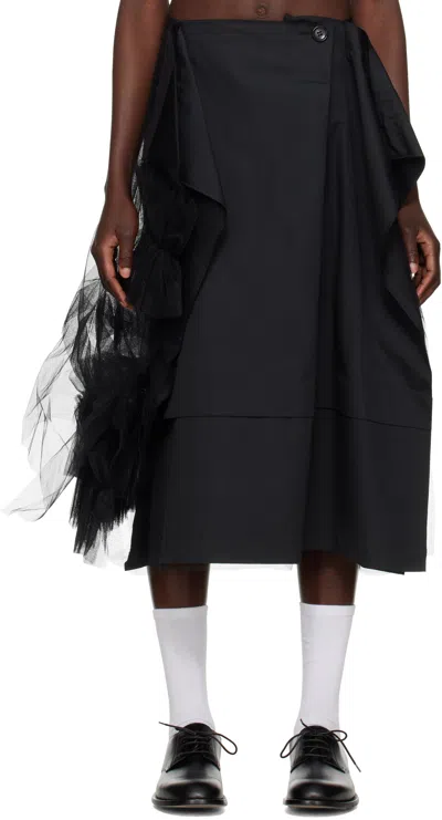 Tao Comme Des Garçons Black Canvas & Nylon Tulle Midi Skirt In 1 Black