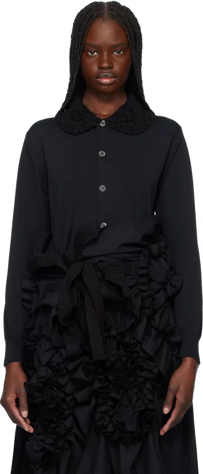 Tao Comme Des Garçons Black Polyester Jersey & Crochet Collar Cardigan In 1 Black