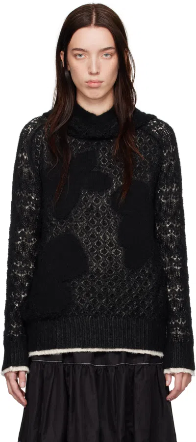 Tao Comme Des Garçons Black Wool Lace Pattern Intarsia Hoodie In 1 Black