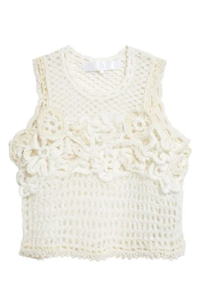 Tao Comme Des Garçons Crop Crochet Flower Mesh Tank In White