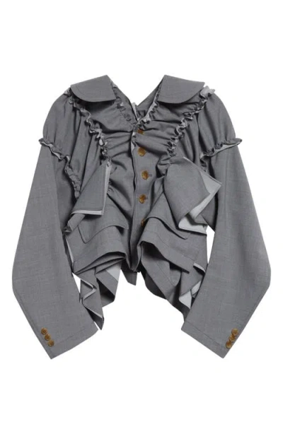 Tao Comme Des Garçons Deconstructed Tropical Wool Blend Jacket In Top Grey