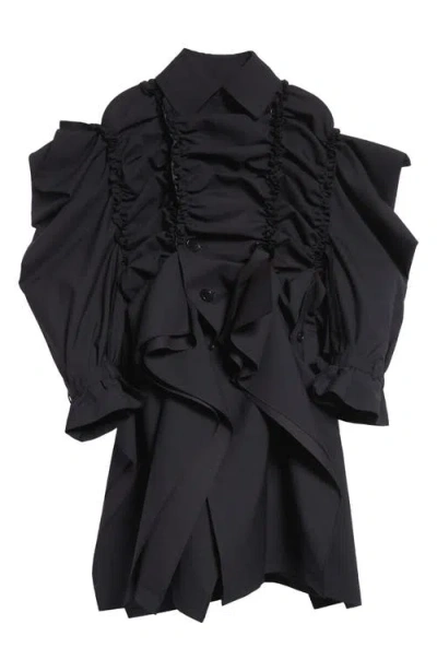 Tao Comme Des Garçons Double Breasted Tropical Wool Blend Coat In Black