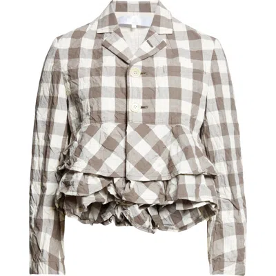 Tao Comme Des Garçons Gingham Crinkled Cotton & Linen Peplum Jacket In Multi
