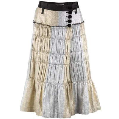 Pre-owned Tao Comme Des Garçons Gold And Silver Pleated Wrap Skirt In Gray
