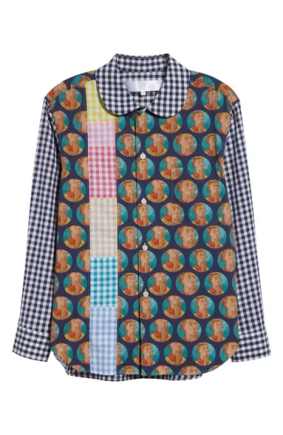 Tao Comme Des Garçons Mixed Print Cotton Broadcloth Button-up Shirt In Navy