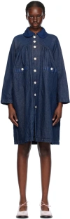 Tao Comme Des Garçons Navy Gathered Reversible Denim Coat In 1 Indigo