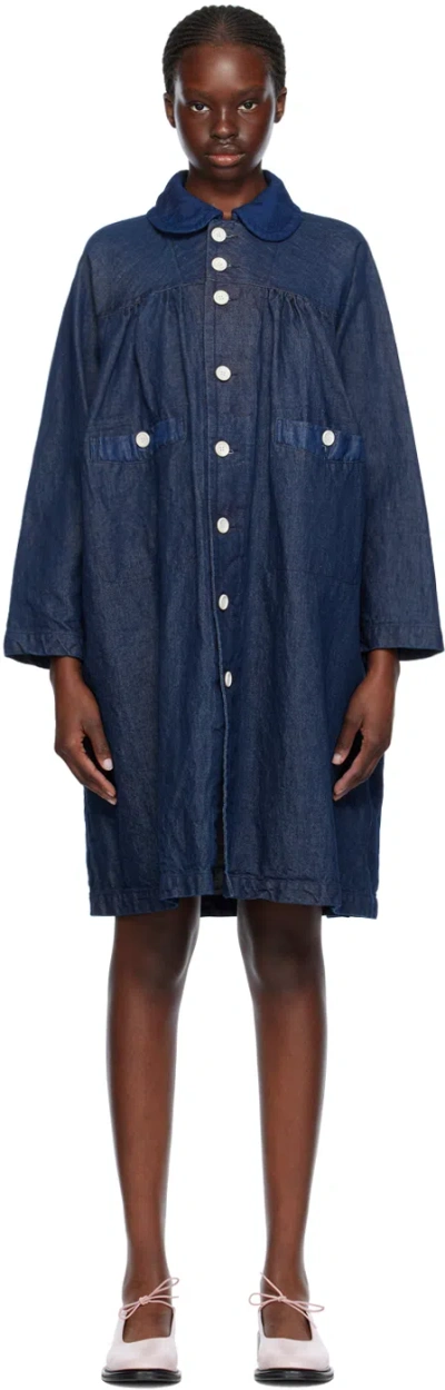 Tao Comme Des Garçons Navy Gathered Reversible Denim Coat In 1 Indigo