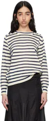 Tao Comme Des Garçons Off-white & Navy Cotton Horizontal Stripe Sweater In 1 Navy X Offwht