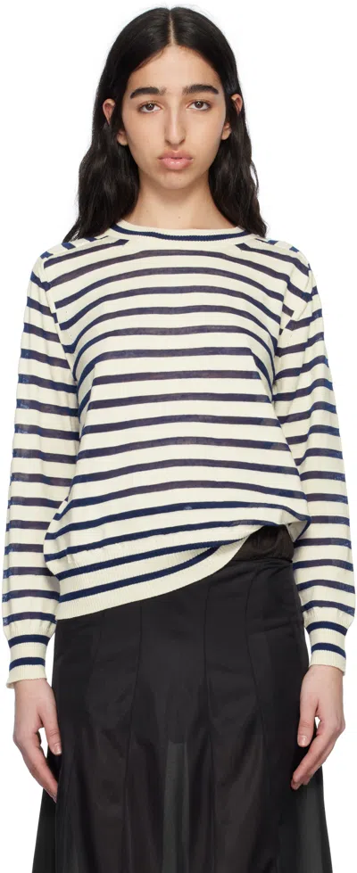 Tao Comme Des Garçons Off-white & Navy Cotton Horizontal Stripe Sweater In 1 Navy X Offwht