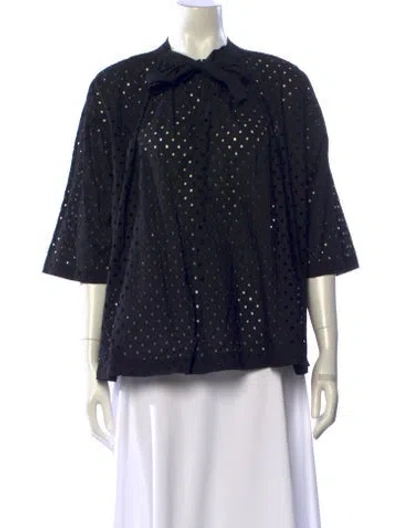 Pre-owned Tao Comme Des Garçons Polka Dot Print Three-quarter Sleeve Button-up Top In Black