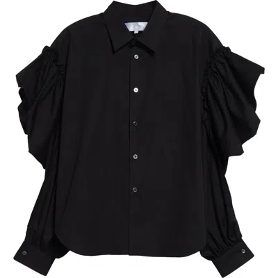 Tao Comme Des Garçons Ruffle Cotton Broadcloth Button-up Shirt In Black