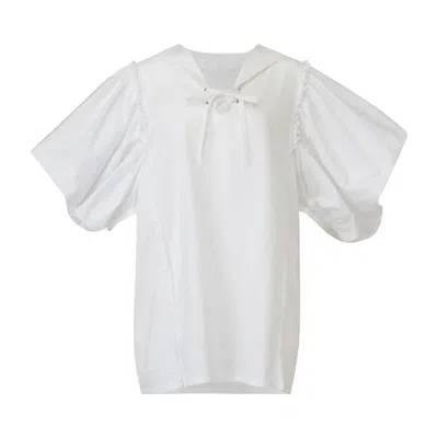 Pre-owned Tao Comme Des Garçons Ruffled Sailor Collar Blouse 'white' | Women's Size S