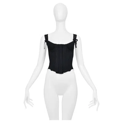Pre-owned Tao Comme Des Garçons Tao For Comme Des Garcons Black Knit Corset Top With Velvet Bows & Ruffles