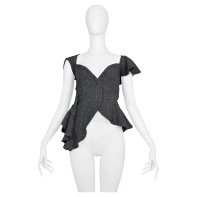 Pre-owned Tao Comme Des Garçons Tao Grey Deconstructed Knit Asymmetrical Ruffle Top In Gray