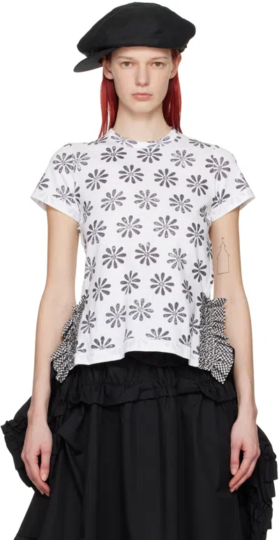 Tao Comme Des Garçons White & Black Floral T-shirt In Light Indigo