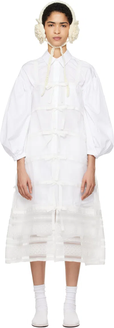 Tao Comme Des Garçons White Organdy Embroidered Midi Dress In 2 White