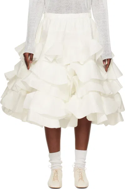 Tao Comme Des Garçons White Polyester Rayon Tiered Midi Skirt