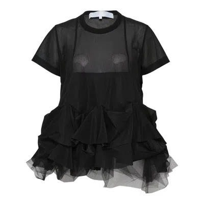 Tao Polyester Tricot X Nylon Tulle Tee In Black