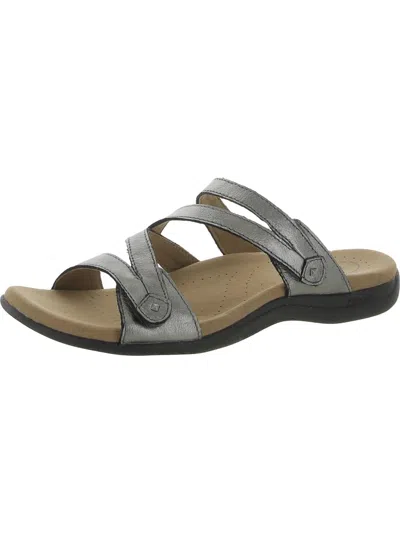Taos Double U Womens Leather Slip On Slide Sandals In Silver